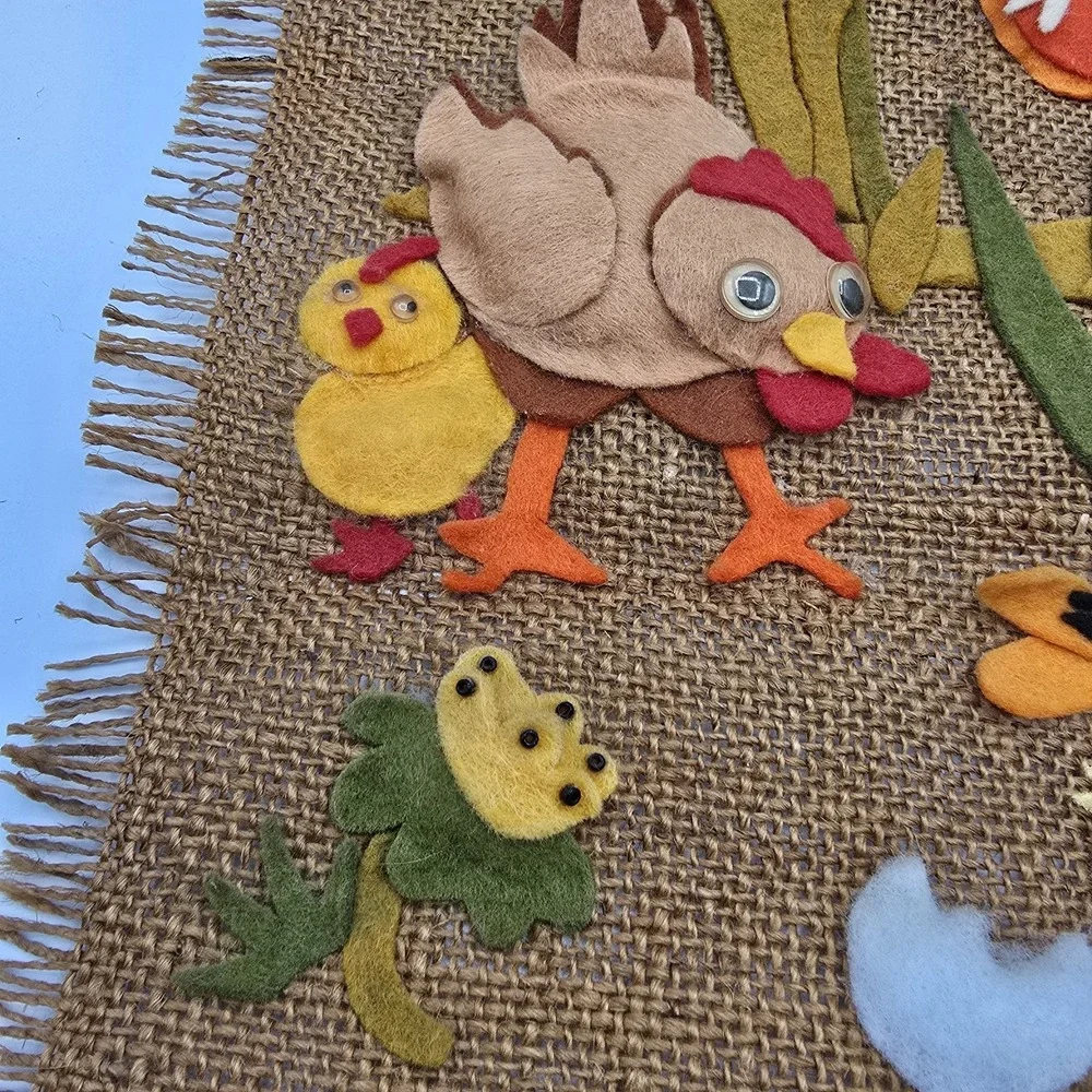Burlap Chicken Chicks Wall Decor Hanging Farmhouse Country Cottagecore Vtg